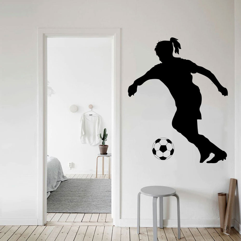 Soccer Player Girl Silhouette Vinyl Home Decor Wall Decal 