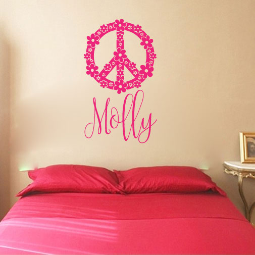 Peace Sign Symbol with Custom Name Vinyl Home Decor Wall Decal 