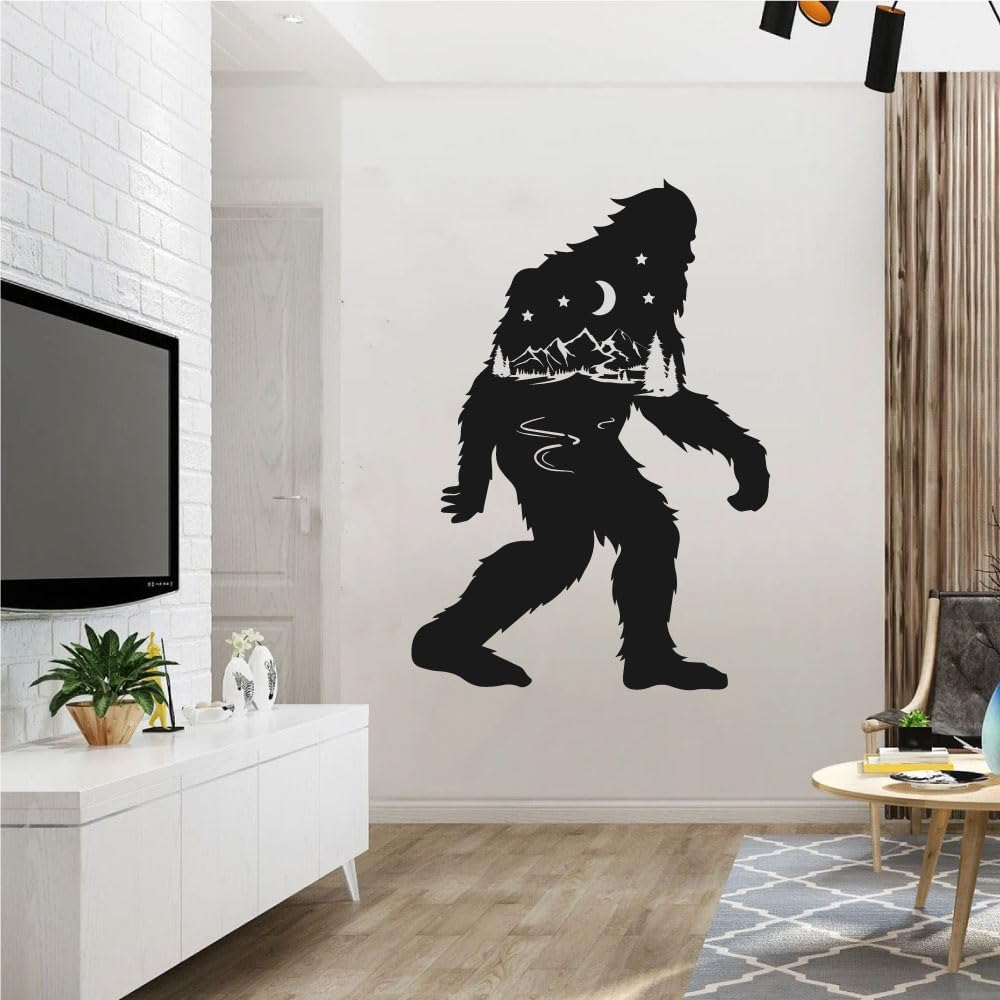 Big Foot Silhouette Mountains Pines and Moon Vinyl Wall Decal