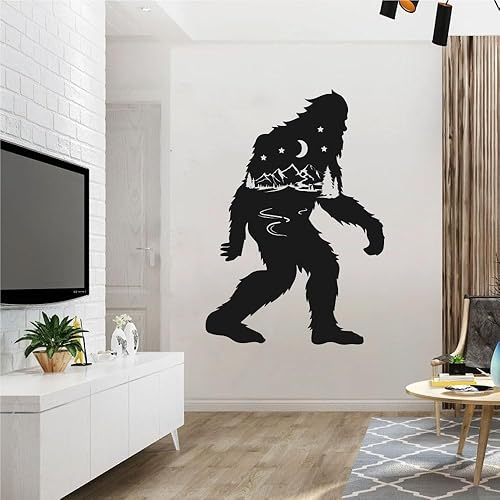 Big Foot Silhouette Mountains Pines and Moon Vinyl Wall Decal