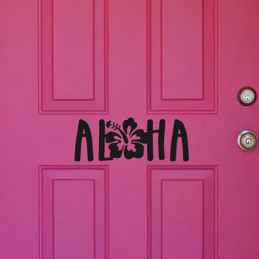 Aloha with Hibiscus Vinyl Wall Words Decal