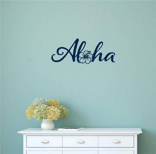 Aloha with Hibiscus Vinyl Home Decor Wall Decal Words 