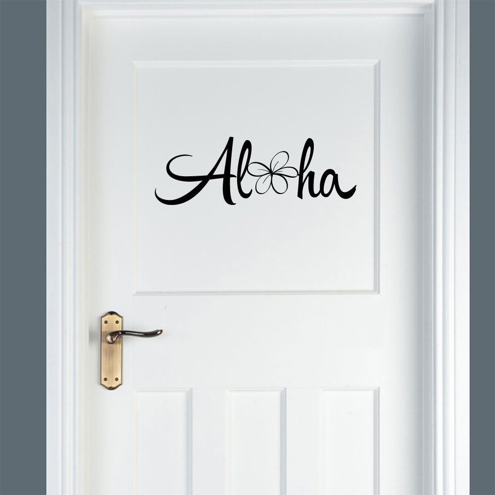 Aloha with Plumeria Vinyl Home Decor Wall Decal Words 