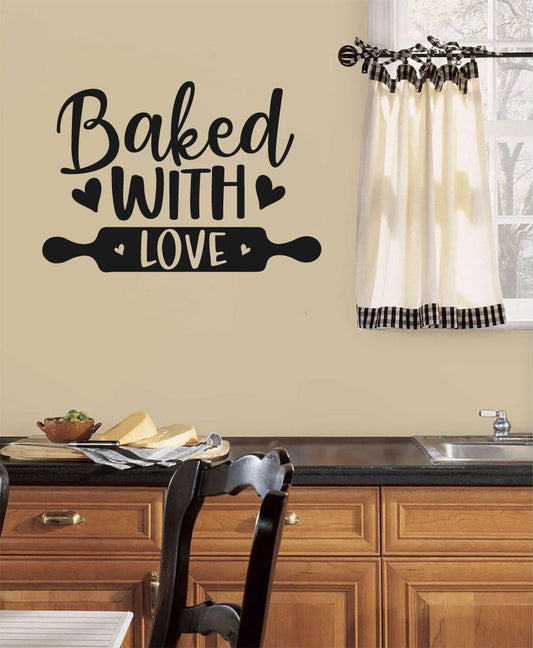 Baked With Love Rolling Pin Vinyl Kitchen Words Home Decor Wall Decal 