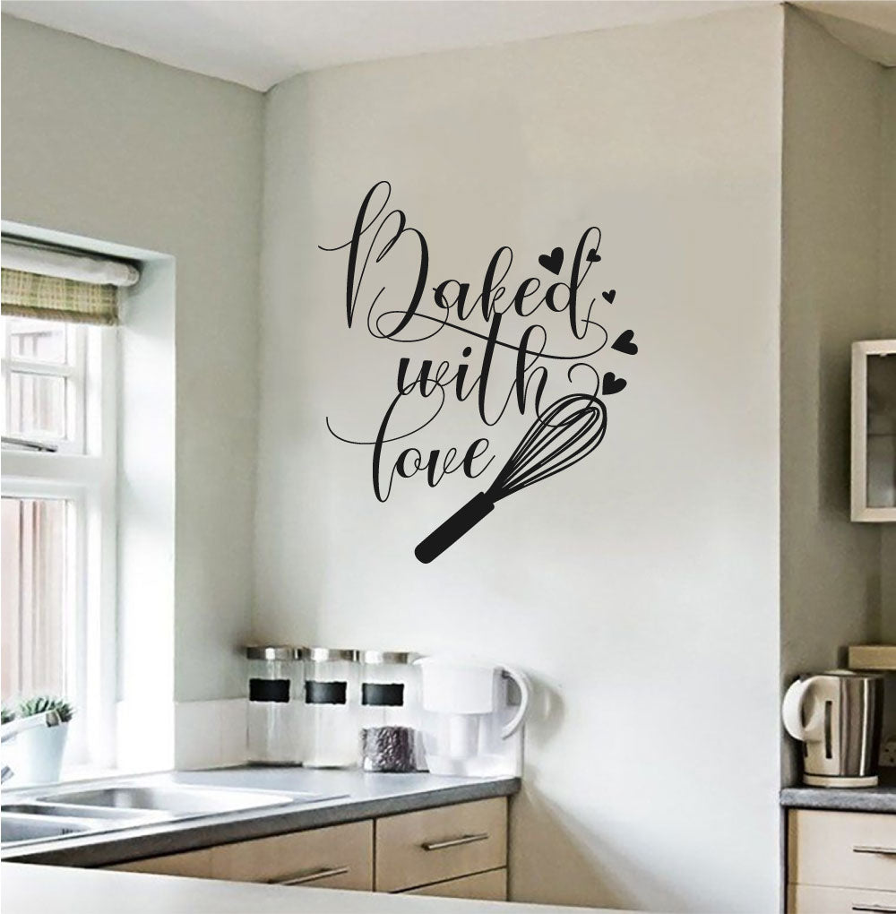 Baked With Love Whisk Vinyl Kitchen Words Home Decor Wall Decal 