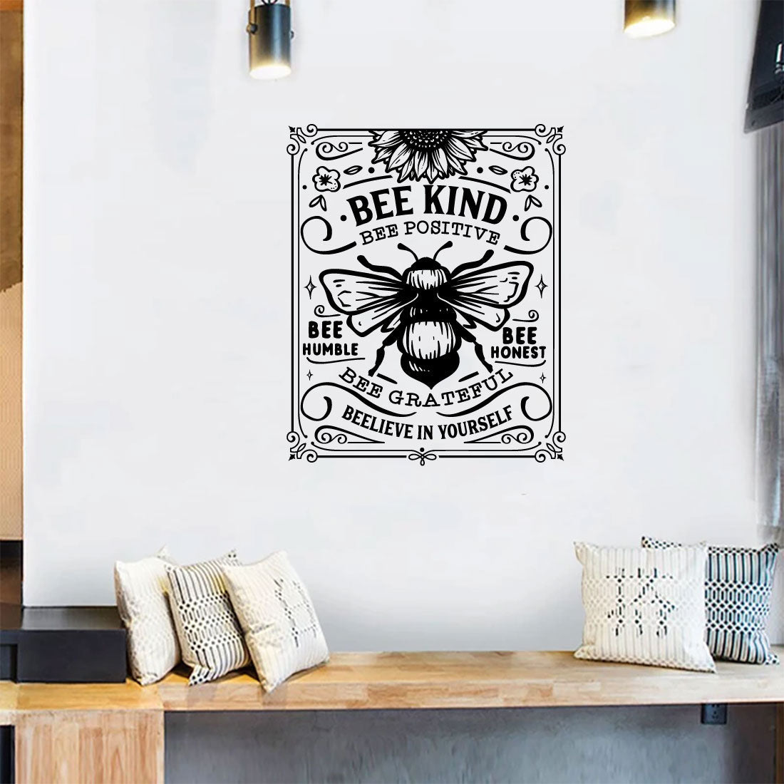 Bee Kind Bee Positive Vinyl Home Decor Wall Decal Words 