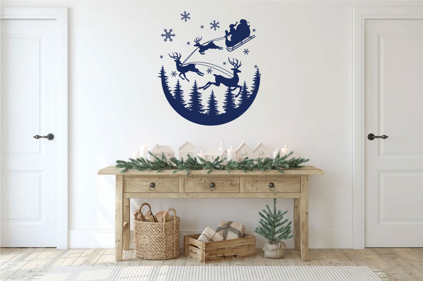 Christmas Santa and Reindeer Vinyl Wall Decal