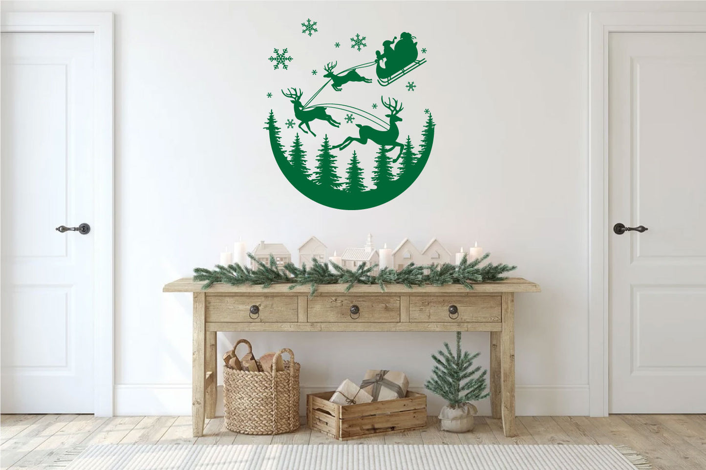 Christmas Santa and Reindeer Vinyl Wall Decal