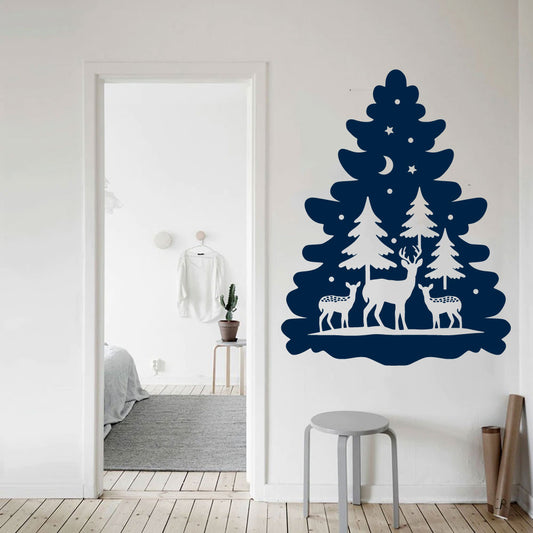 Christmas Tree and Reindeer Vinyl Wall Decal