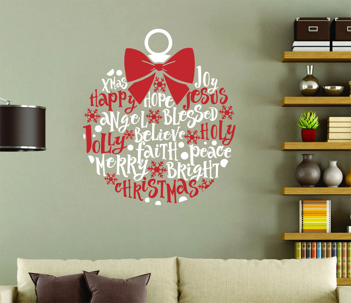 Christmas Ornament Ball Vinyl Wall Decal Red and White