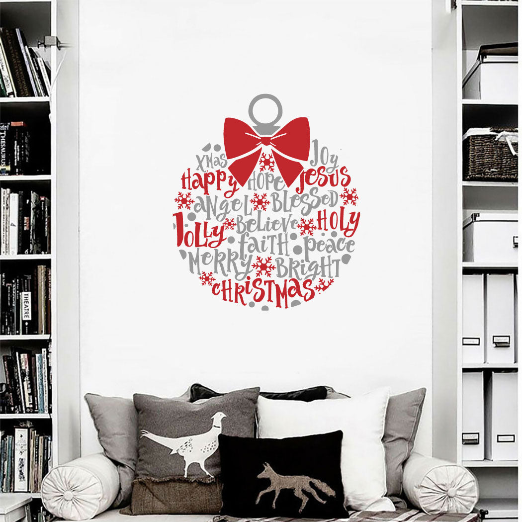 Christmas Ornament Ball Vinyl Wall Decal Red and Silver