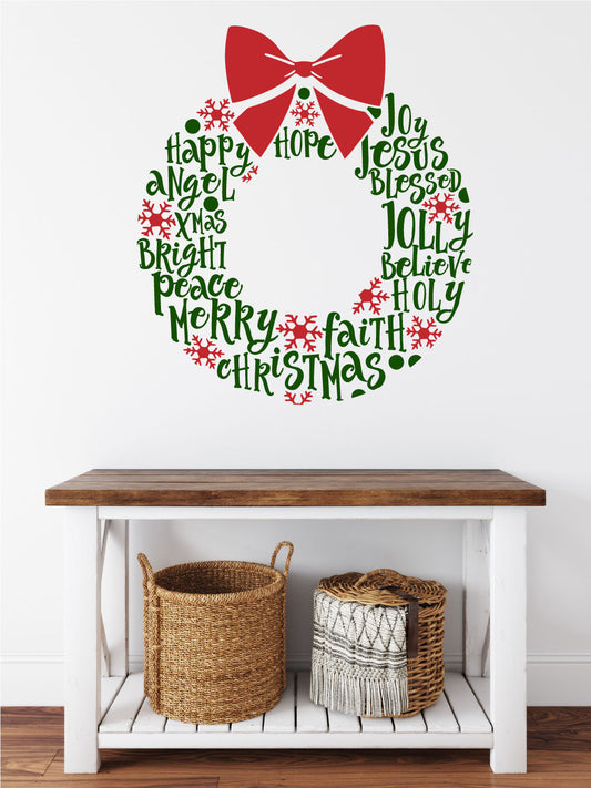 Christmas Wreath Vinyl Wall Decal Red and Green