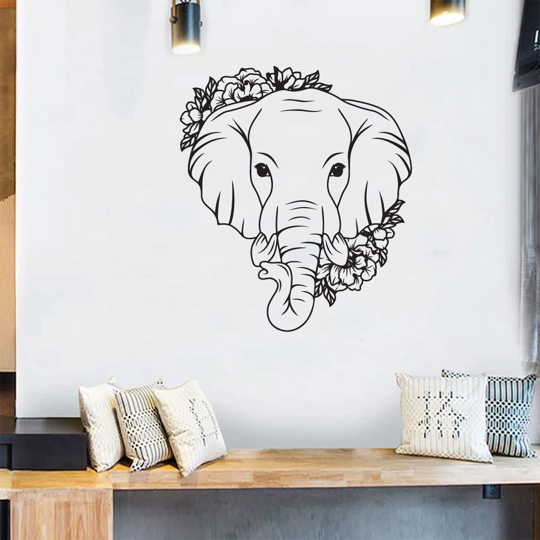 Elephant Head and Flowers Vinyl Wall Decal