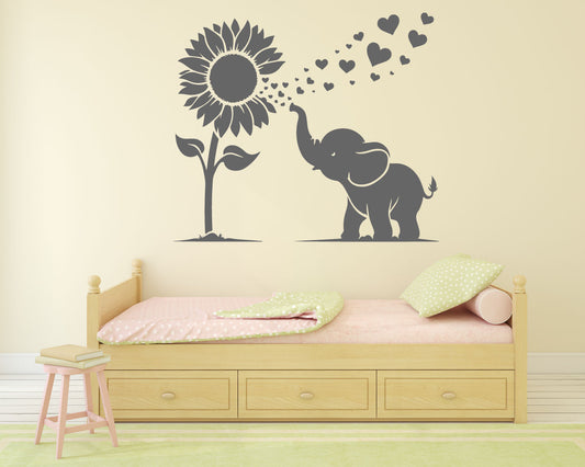 Elephant and Sunflower Vinyl Wall Decal