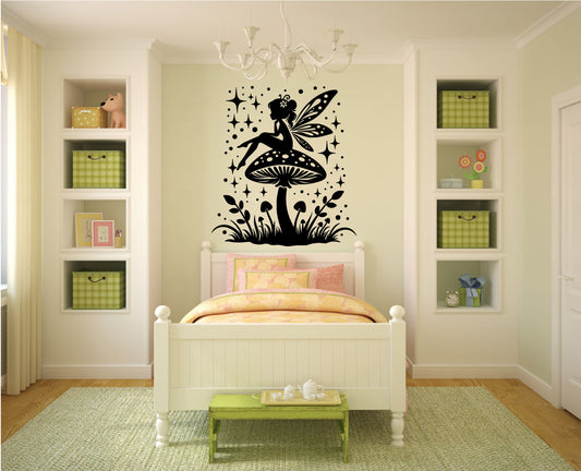 Fairy and Mushroom Vinyl Wall Decal