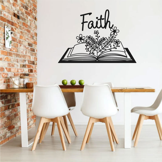 Faith with Open Bible and Wildflowers Vinyl Wall Decal