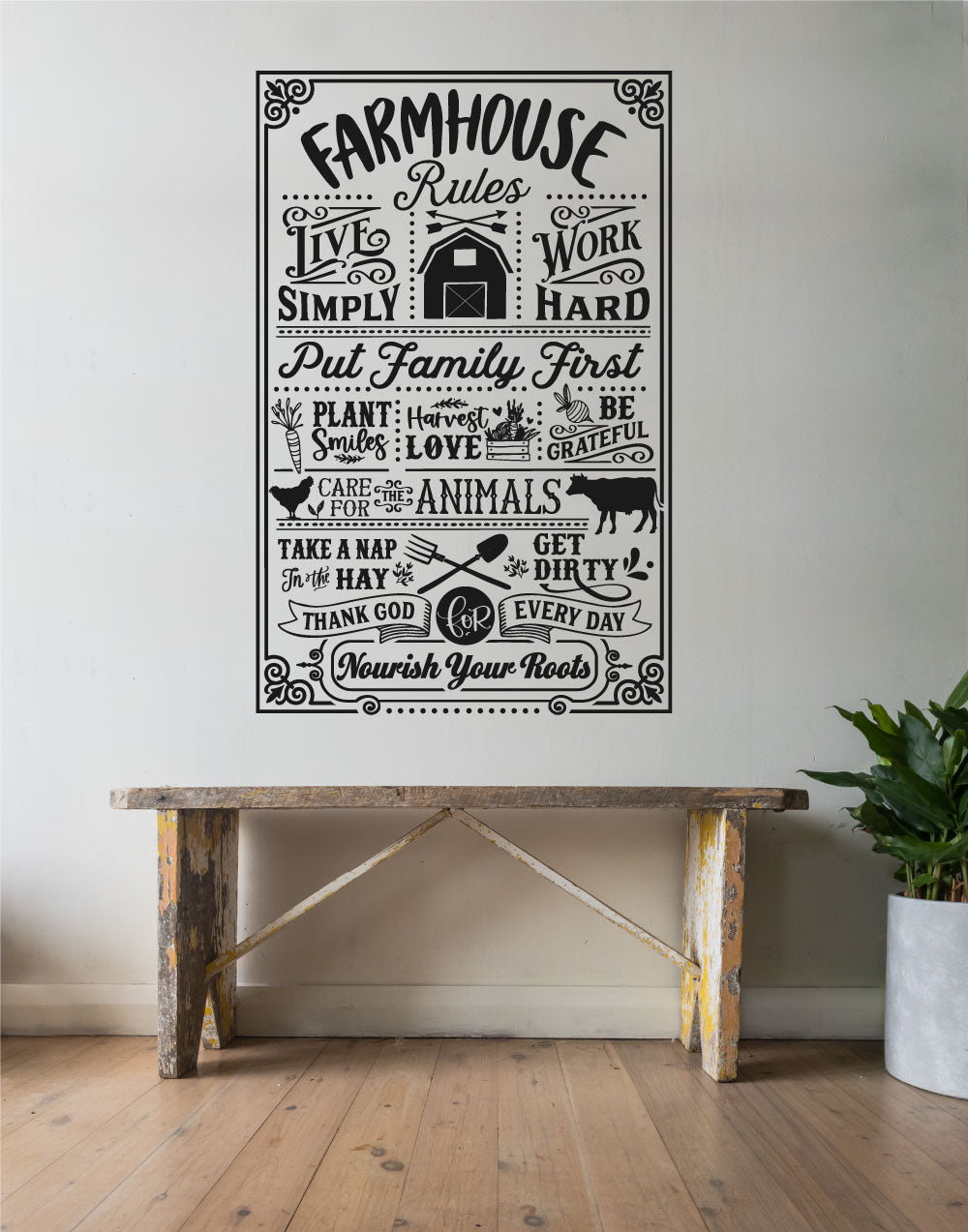 Farmhouse Rules Vinyl Wall Words Decal