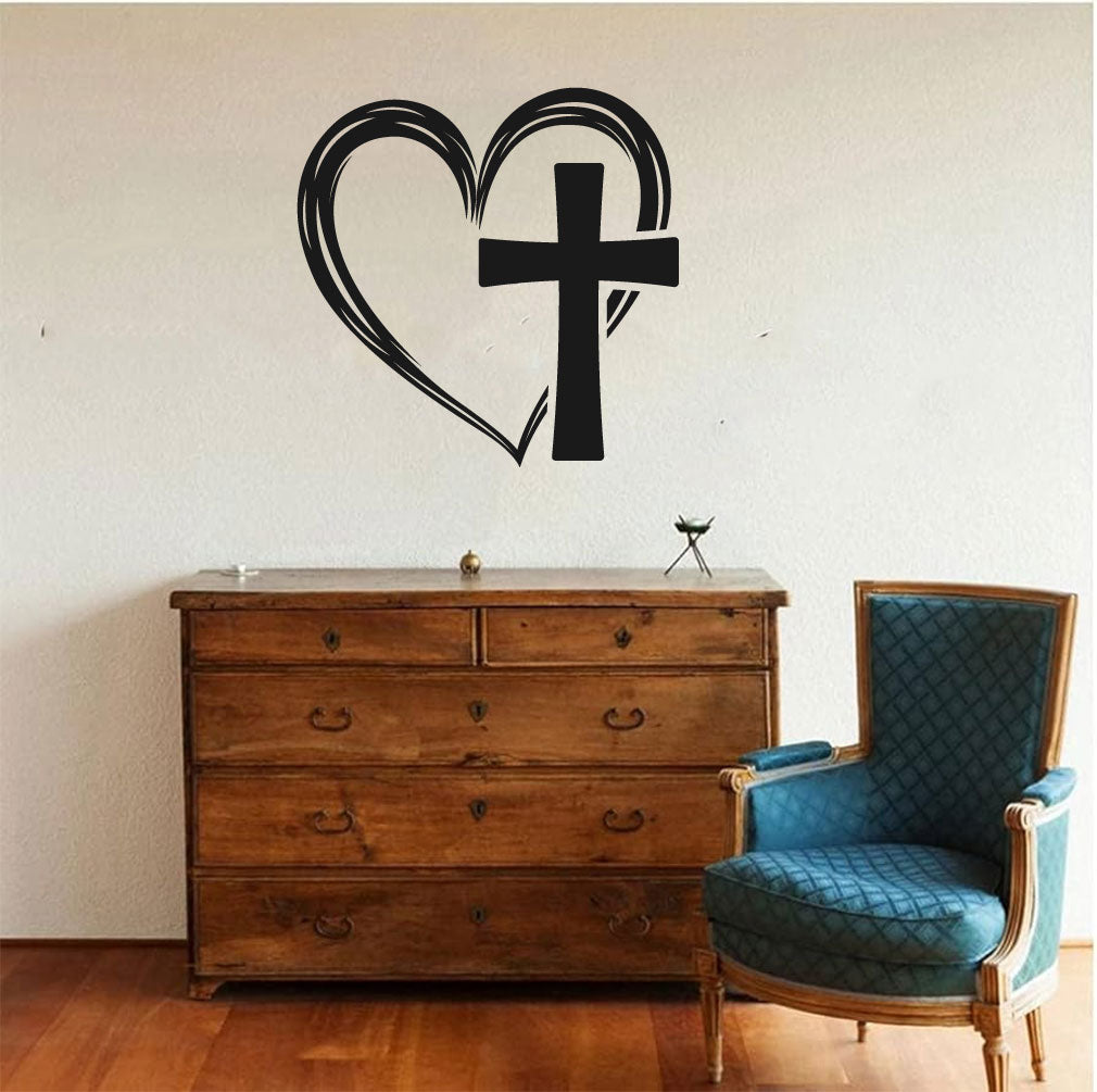 Heart Cross Vinyl Wall Decal