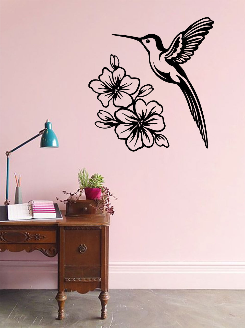 Hummingbird and Tropical Hibiscus Flower Vinyl Wall Decal