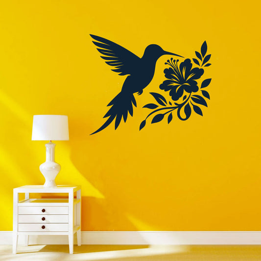 Hummingbird and Tropical Hibiscus Flower Vinyl Wall Decal