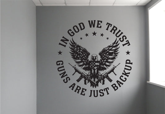 In God We Trust with Eagle Stars and Stripes Vinyl Wall Words Decal