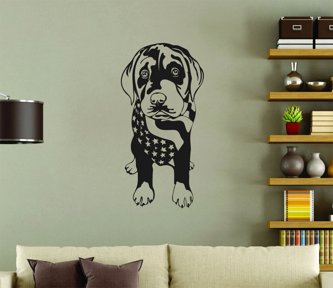 Labrador Lab Puppy Dog American Flag Silhouette Vinyl Wall Decal