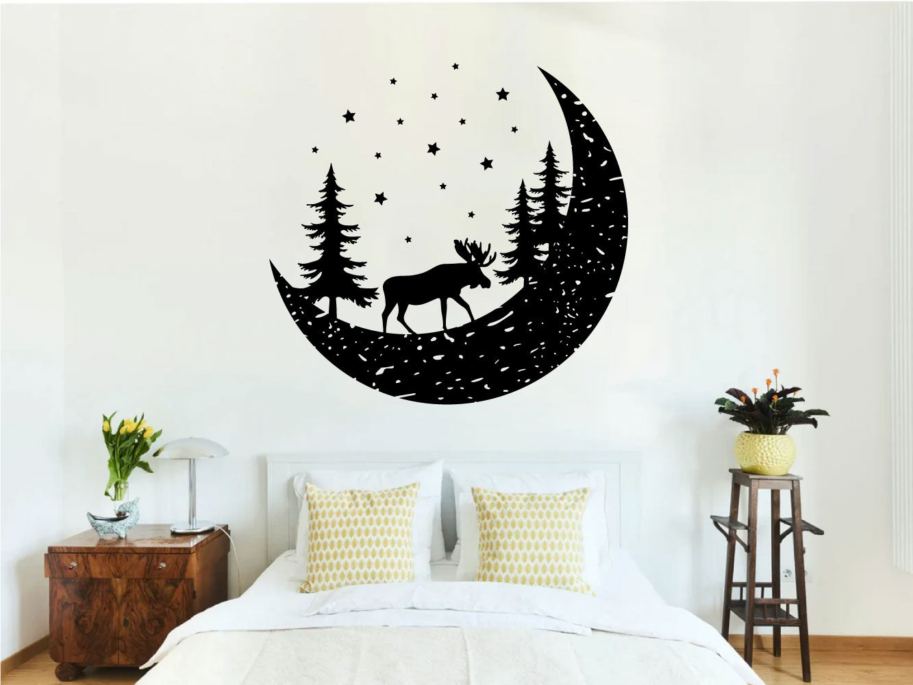 Moose Stars Pines and Crescent Moon Vinyl Wall Decal