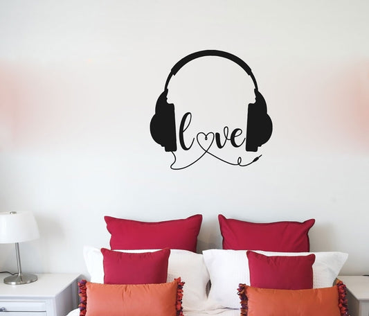 Music Headphones Love Vinyl Wall Decal