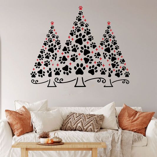 Dog Paw Print Christmas Tree Vinyl Wall Decal