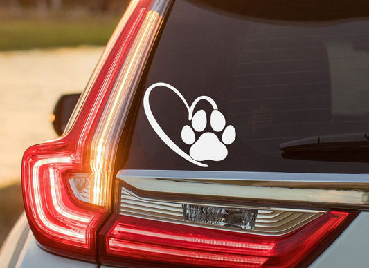 Dog Paw Print Heart Vinyl Decal Sticker