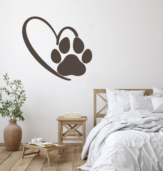 Dog Paw Print Heart Vinyl Wall Decal