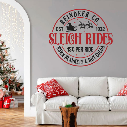 Reindeer Co Sleigh Rides Warm Blankets Hot Cocoa Christmas Vinyl Wall Decal