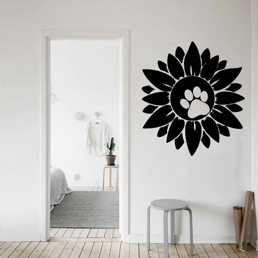 Sunflower and Dog Paw Print Vinyl Wall Decal