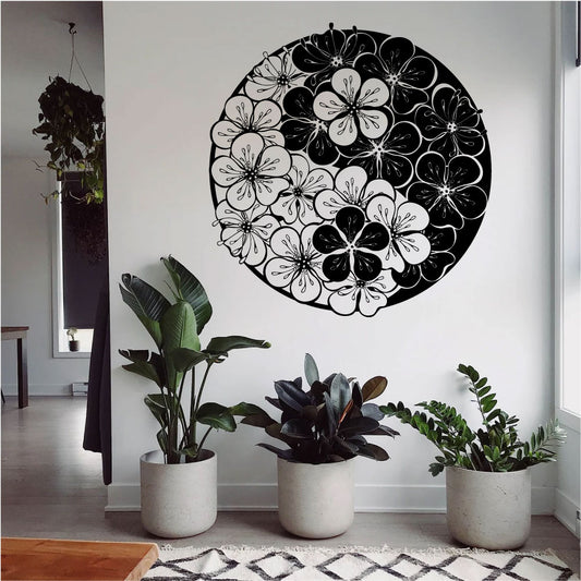 Yin Yang with Sakura Cherry Blossoms Vinyl Wall Decal