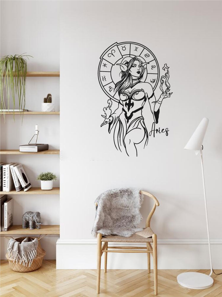 Zodiac Aries Goddess Aphrodite with Fire Vinyl Wall Decal 