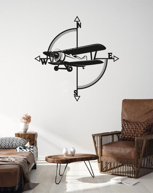 Airplane Compass Vinyl Wall Decal