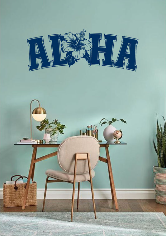 Aloha with Hibiscus Vinyl Wall Words Decal