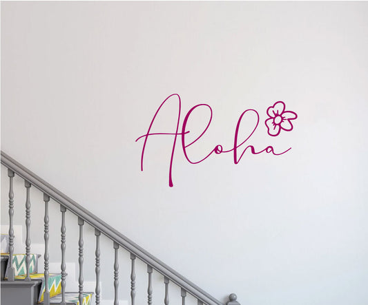 Aloha with Flower Vinyl Wall Words Decal