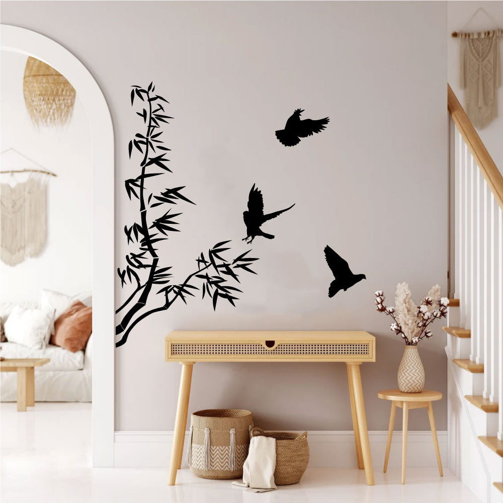 Bamboo and Birds Silhouette Vinyl Wall Decal