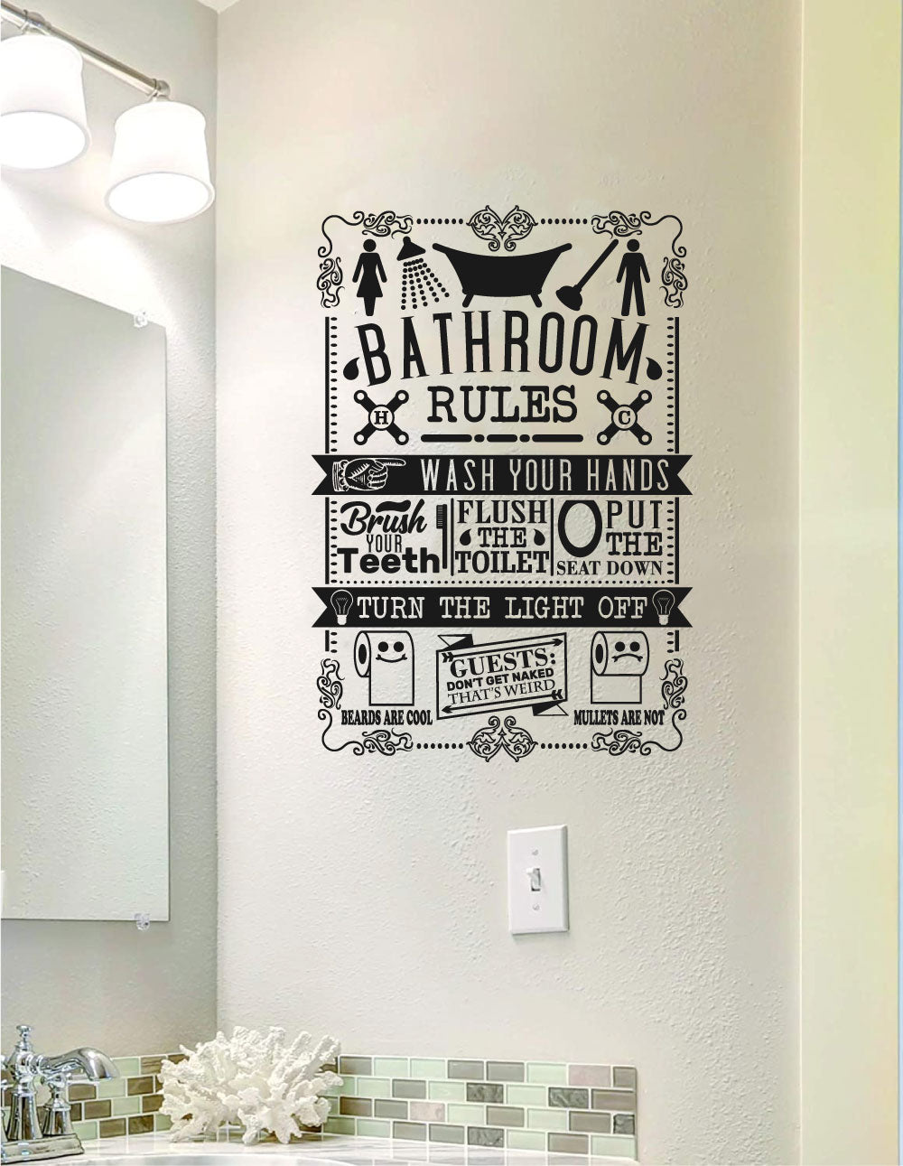 Bathroom Rules Vinyl Home Decor Wall Decal 