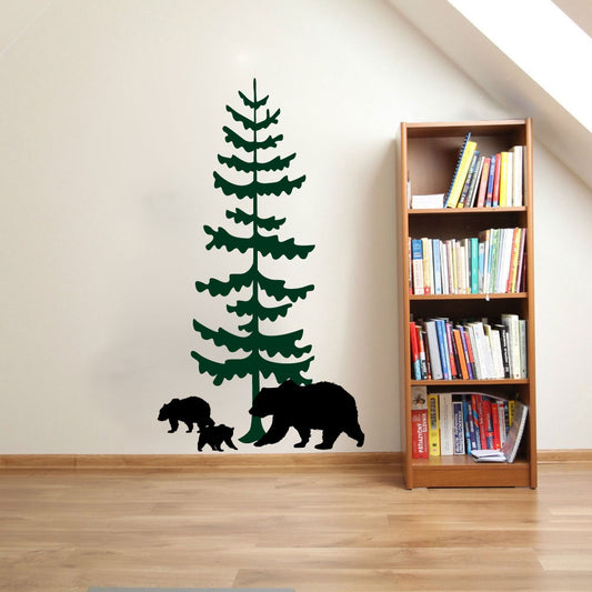 Bear Cubs and Pine Tree Vinyl Wall Decal