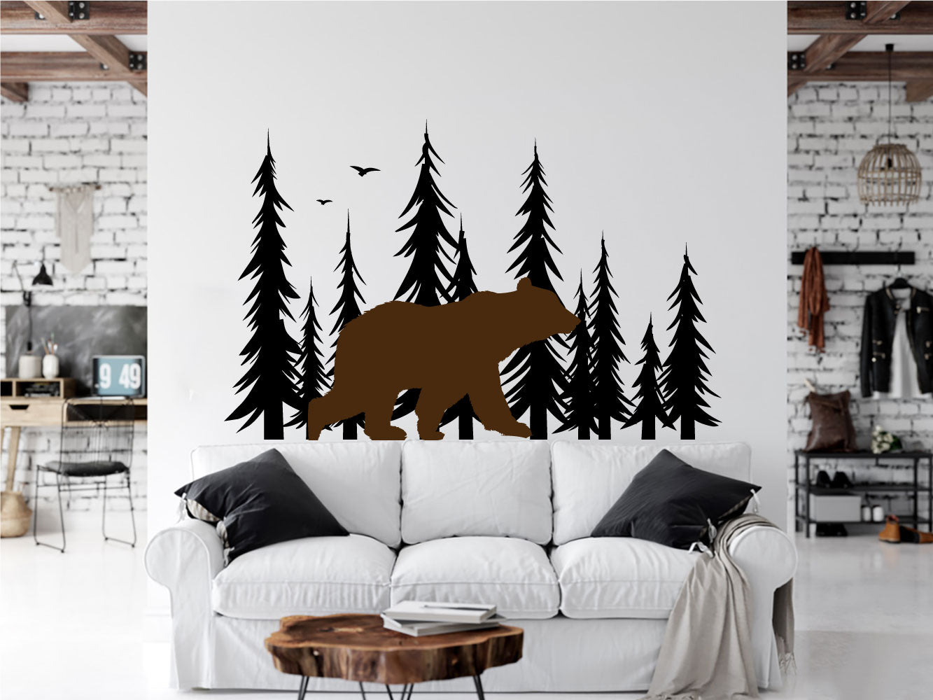 Bear and Pine Trees Vinyl Wall Decal