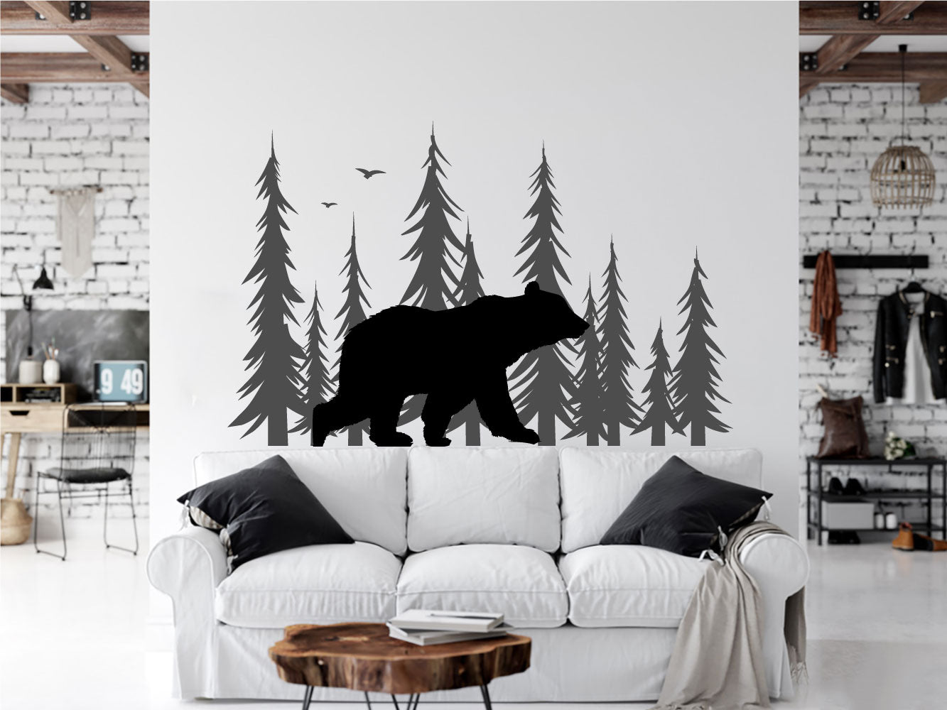 Bear and Pine Trees Vinyl Wall Decal