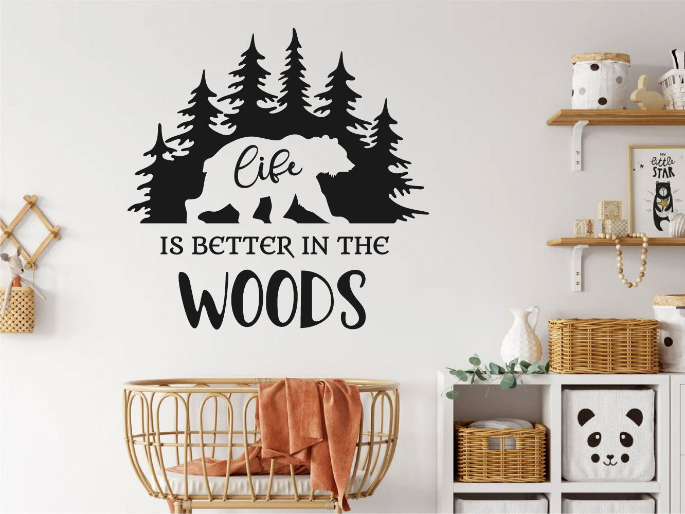 Bear Life is Better In The Woods Pine Trees Vinyl Wall Decal