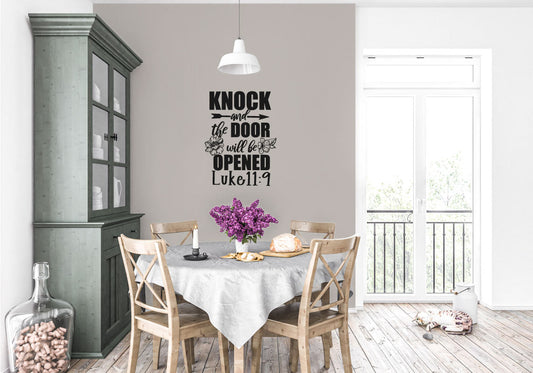 Knock And The Door Will Be Opened Luke 11:9 Faith Vinyl Home Decor Wall Decal Words 