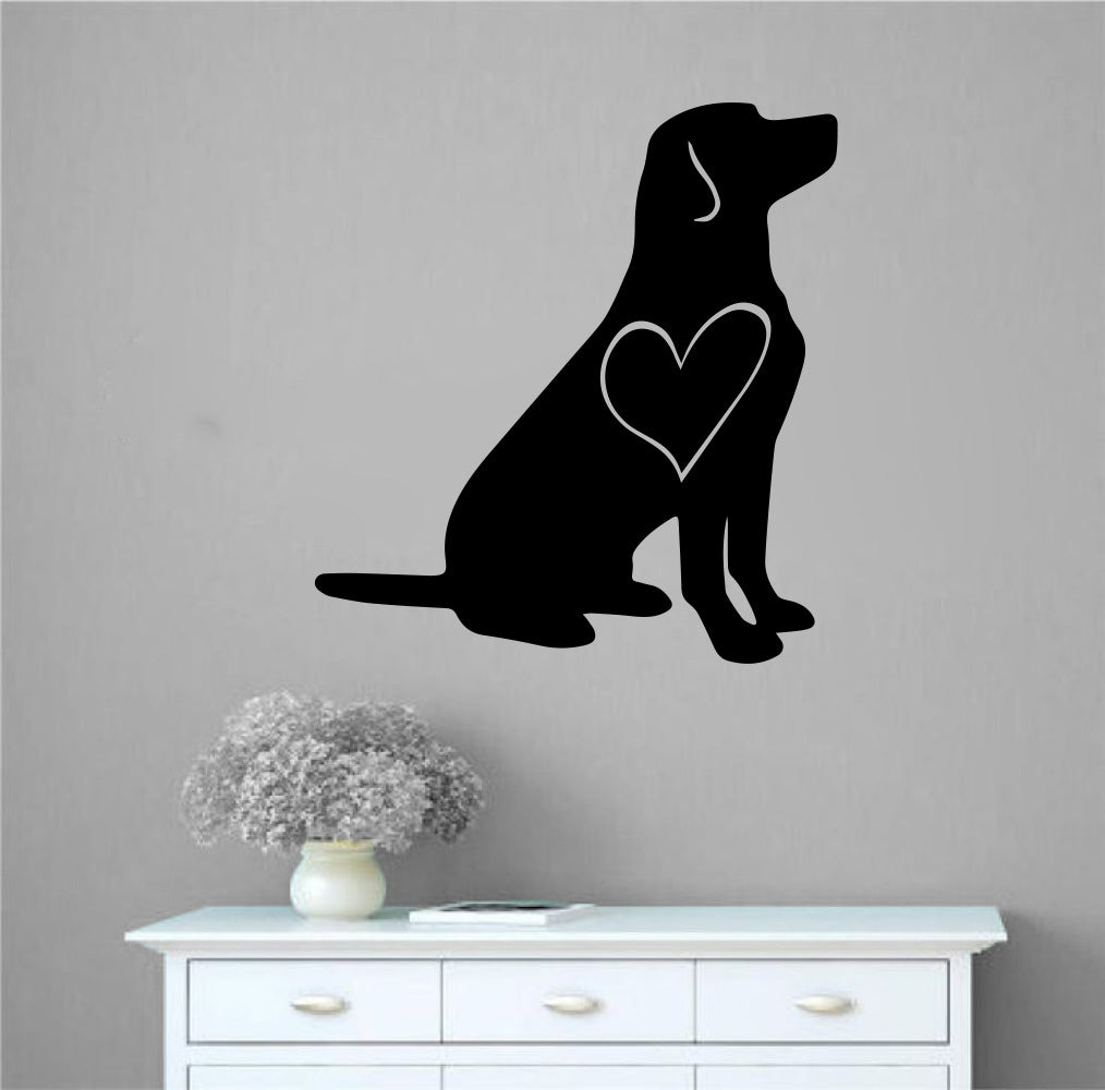 Labrador Lab Dog Silhouette with Heart Vinyl Wall Decal