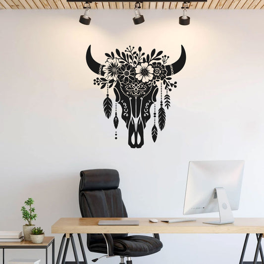 Bull Skull Floral Longhorn Vinyl Wall Decal