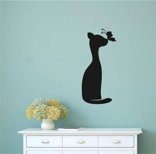 Cat and Butterfly Vinyl Wall Decal