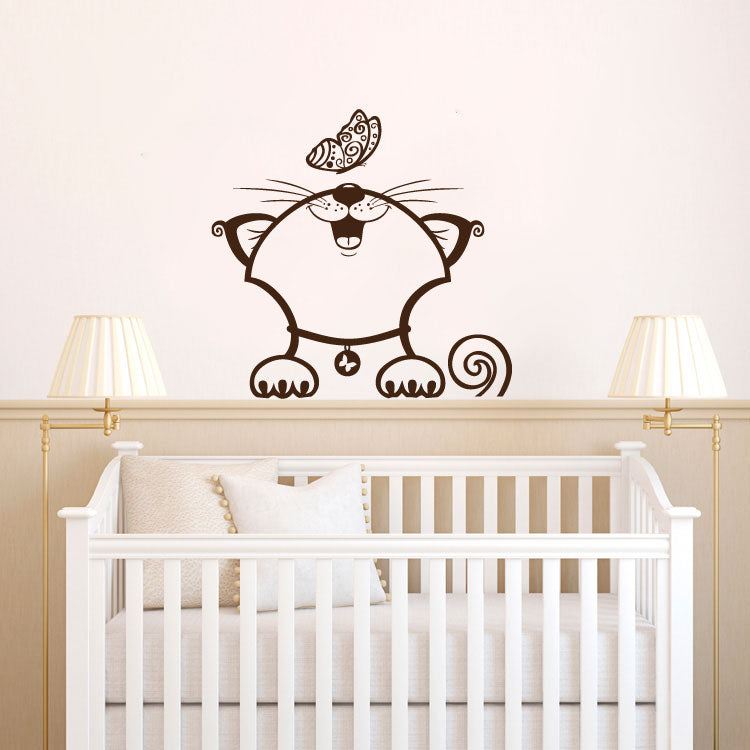 Cat and Butterfly Vinyl Wall Decal