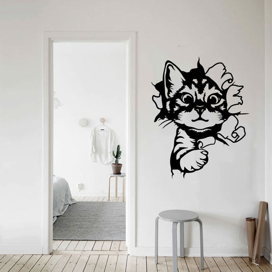 Cat Busting Through Wall Vinyl Decal